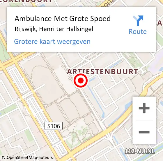 Locatie op kaart van de 112 melding: Ambulance Met Grote Spoed Naar Rijswijk, Henri ter Hallsingel op 20 september 2024 14:04