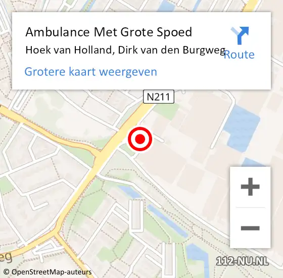 Locatie op kaart van de 112 melding: Ambulance Met Grote Spoed Naar Hoek van Holland, Dirk van den Burgweg op 20 september 2024 14:11