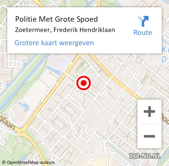 Locatie op kaart van de 112 melding: Politie Met Grote Spoed Naar Zoetermeer, Frederik Hendriklaan op 20 september 2024 14:28