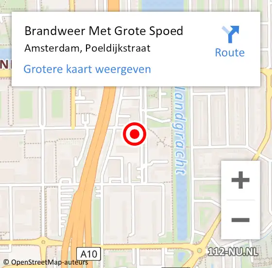 Locatie op kaart van de 112 melding: Brandweer Met Grote Spoed Naar Amsterdam, Poeldijkstraat op 20 september 2024 14:42