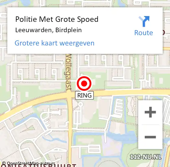 Locatie op kaart van de 112 melding: Politie Met Grote Spoed Naar Leeuwarden, Birdplein op 20 september 2024 14:46