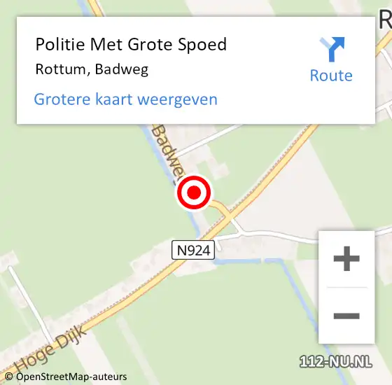 Locatie op kaart van de 112 melding: Politie Met Grote Spoed Naar Rottum, Badweg op 20 september 2024 14:57