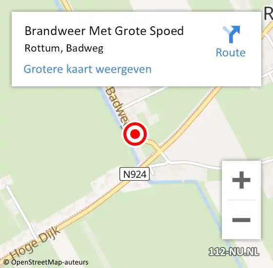 Locatie op kaart van de 112 melding: Brandweer Met Grote Spoed Naar Rottum, Badweg op 20 september 2024 14:58