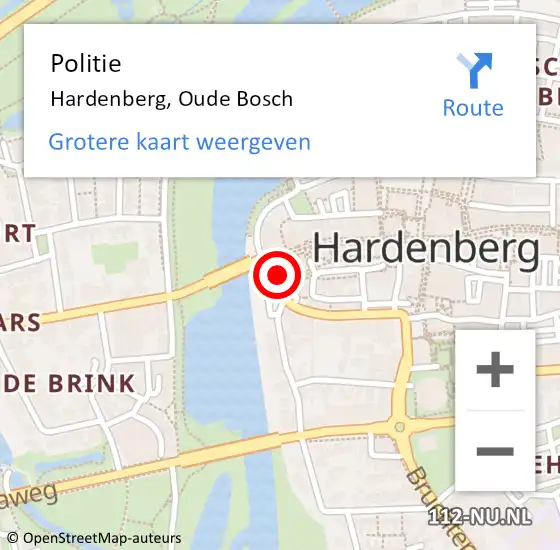 Locatie op kaart van de 112 melding: Politie Hardenberg, Oude Bosch op 20 september 2024 15:05