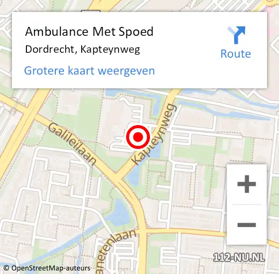 Locatie op kaart van de 112 melding: Ambulance Met Spoed Naar Dordrecht, Kapteynweg op 20 september 2024 15:14