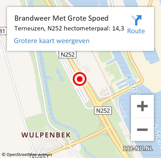 Locatie op kaart van de 112 melding: Brandweer Met Grote Spoed Naar Terneuzen, N252 hectometerpaal: 14,3 op 20 september 2024 15:15