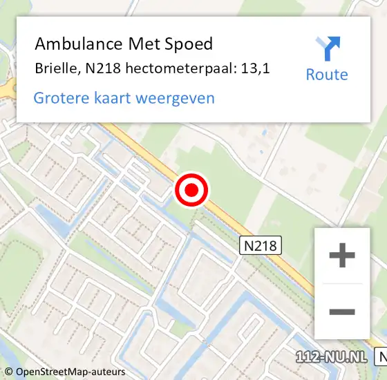 Locatie op kaart van de 112 melding: Ambulance Met Spoed Naar Brielle, N218 hectometerpaal: 13,1 op 20 september 2024 15:15