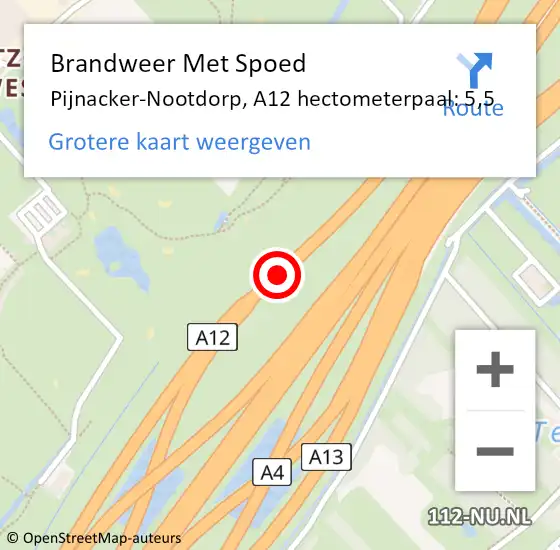 Locatie op kaart van de 112 melding: Brandweer Met Spoed Naar Pijnacker-Nootdorp, A12 hectometerpaal: 5,5 op 20 september 2024 15:38