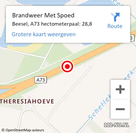 Locatie op kaart van de 112 melding: Brandweer Met Spoed Naar Beesel, A73 hectometerpaal: 28,8 op 20 september 2024 15:40