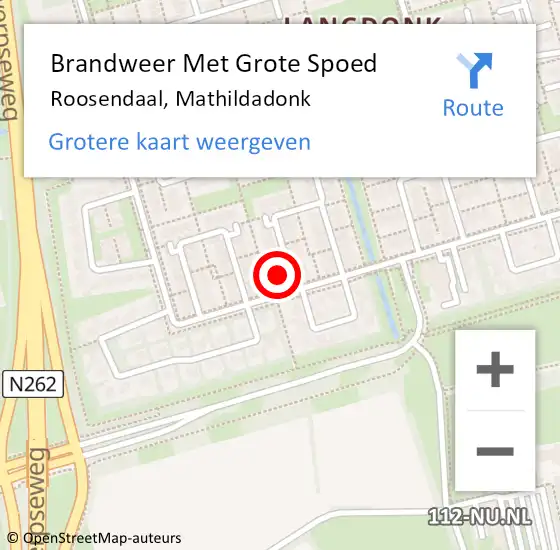 Locatie op kaart van de 112 melding: Brandweer Met Grote Spoed Naar Roosendaal, Mathildadonk op 20 september 2024 15:47