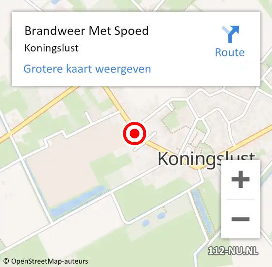 Locatie op kaart van de 112 melding: Brandweer Met Spoed Naar Koningslust op 20 september 2024 15:48