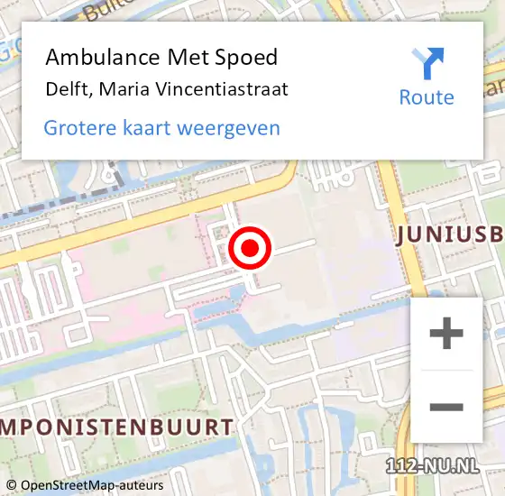 Locatie op kaart van de 112 melding: Ambulance Met Spoed Naar Delft, Maria Vincentiastraat op 20 september 2024 15:51