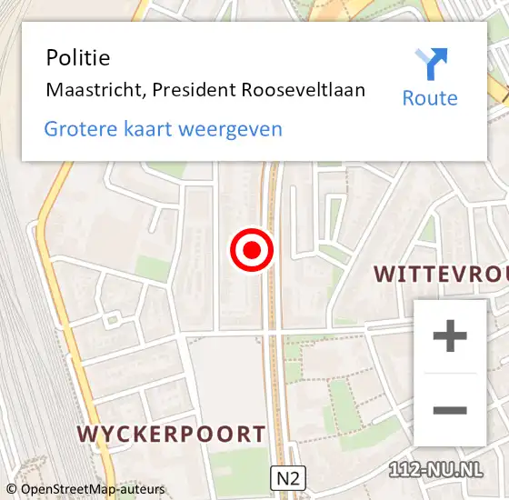 Locatie op kaart van de 112 melding: Politie Maastricht, President Rooseveltlaan op 20 september 2024 16:02