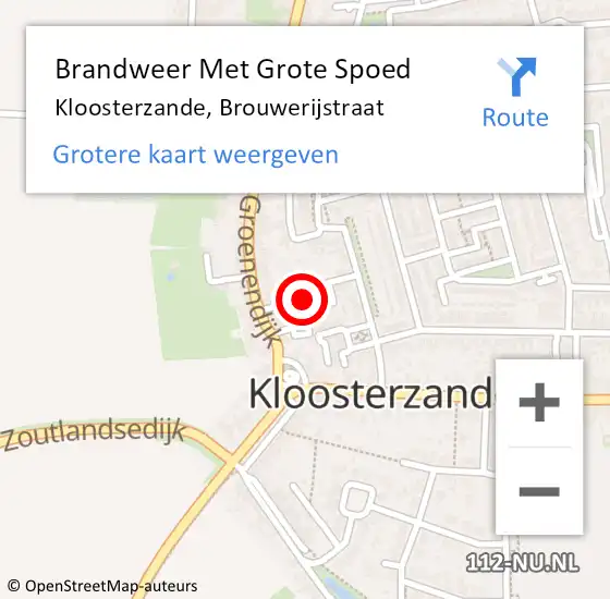 Locatie op kaart van de 112 melding: Brandweer Met Grote Spoed Naar Kloosterzande, Brouwerijstraat op 20 september 2024 16:19