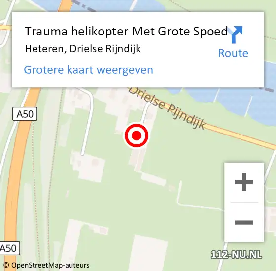 Locatie op kaart van de 112 melding: Trauma helikopter Met Grote Spoed Naar Heteren, Drielse Rijndijk op 20 september 2024 16:32