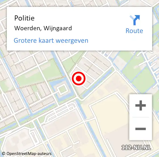 Locatie op kaart van de 112 melding: Politie Woerden, Wijngaard op 20 september 2024 16:33