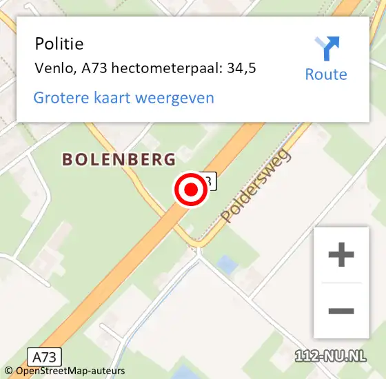 Locatie op kaart van de 112 melding: Politie Venlo, A73 hectometerpaal: 34,5 op 20 september 2024 16:37