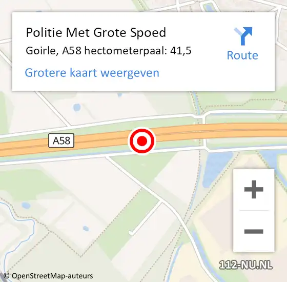 Locatie op kaart van de 112 melding: Politie Met Grote Spoed Naar Goirle, A58 hectometerpaal: 41,5 op 20 september 2024 16:46