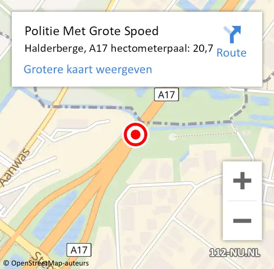 Locatie op kaart van de 112 melding: Politie Met Grote Spoed Naar Halderberge, A17 hectometerpaal: 20,7 op 20 september 2024 16:47