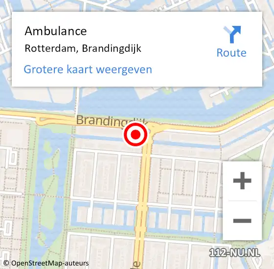 Locatie op kaart van de 112 melding: Ambulance Rotterdam, Brandingdijk op 20 september 2024 16:48