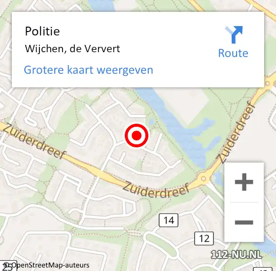 Locatie op kaart van de 112 melding: Politie Wijchen, de Ververt op 20 september 2024 16:52