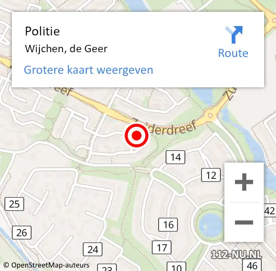 Locatie op kaart van de 112 melding: Politie Wijchen, de Geer op 20 september 2024 16:52