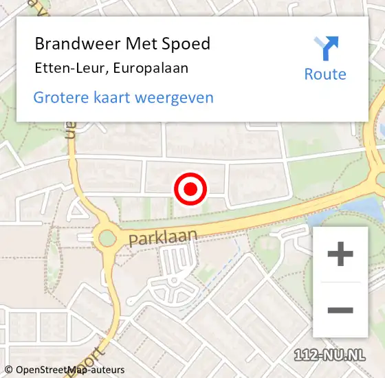 Locatie op kaart van de 112 melding: Brandweer Met Spoed Naar Etten-Leur, Europalaan op 20 september 2024 16:53