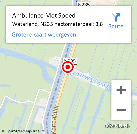 Locatie op kaart van de 112 melding: Ambulance Met Spoed Naar Waterland, N235 hectometerpaal: 3,8 op 20 september 2024 16:56