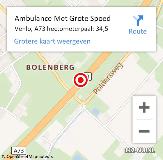 Locatie op kaart van de 112 melding: Ambulance Met Grote Spoed Naar Venlo, A73 hectometerpaal: 34,5 op 20 september 2024 17:00