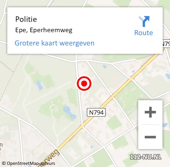 Locatie op kaart van de 112 melding: Politie Epe, Eperheemweg op 20 september 2024 17:04