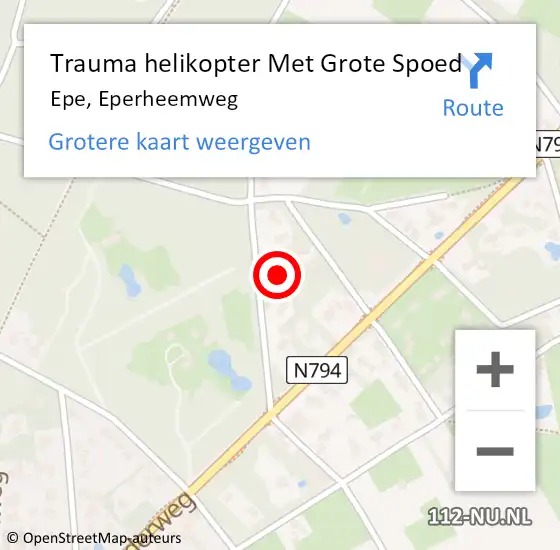 Locatie op kaart van de 112 melding: Trauma helikopter Met Grote Spoed Naar Epe, Eperheemweg op 20 september 2024 17:05