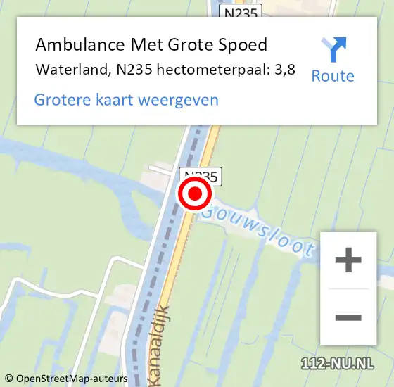 Locatie op kaart van de 112 melding: Ambulance Met Grote Spoed Naar Waterland, N235 hectometerpaal: 3,8 op 20 september 2024 17:05