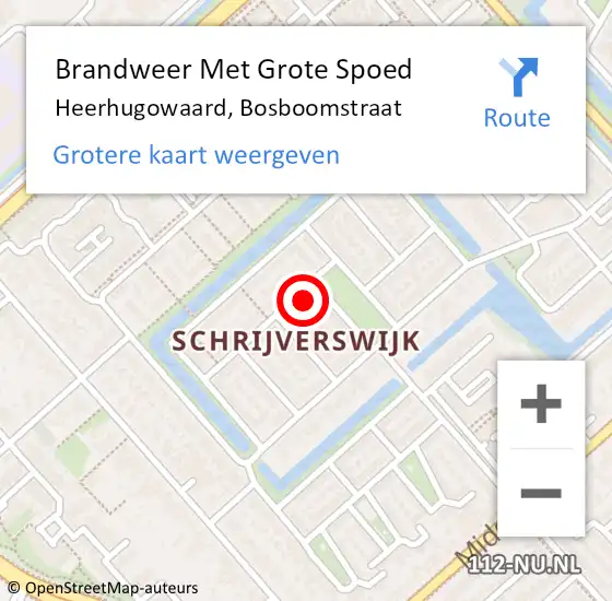 Locatie op kaart van de 112 melding: Brandweer Met Grote Spoed Naar Heerhugowaard, Bosboomstraat op 20 september 2024 17:12