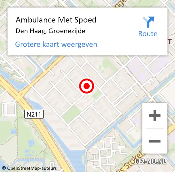 Locatie op kaart van de 112 melding: Ambulance Met Spoed Naar Den Haag, Groenezijde op 20 september 2024 17:17