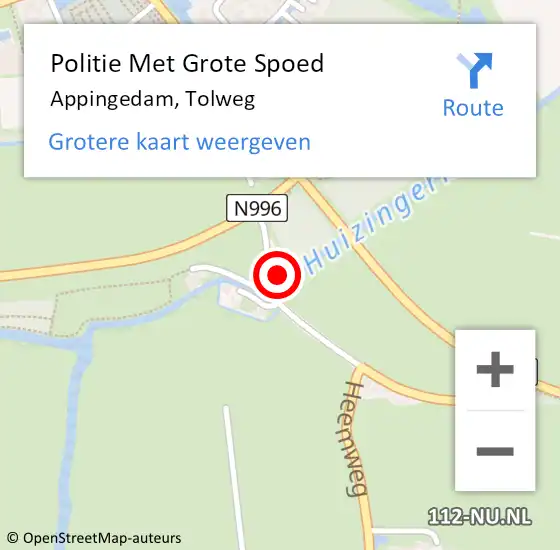 Locatie op kaart van de 112 melding: Politie Met Grote Spoed Naar Appingedam, Tolweg op 20 september 2024 17:24