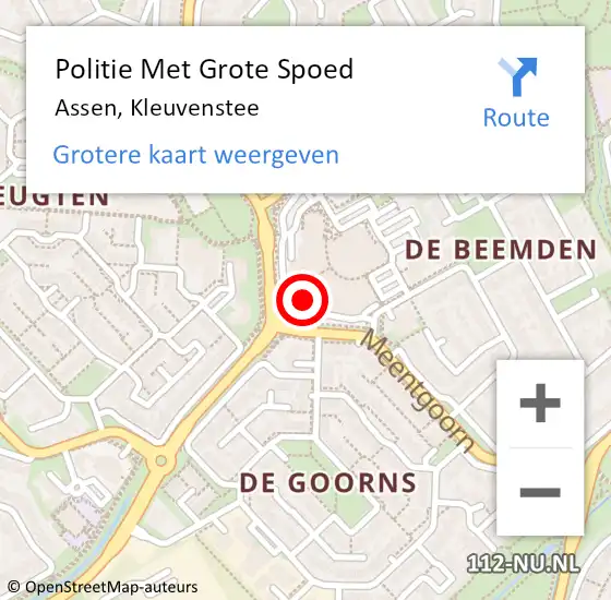 Locatie op kaart van de 112 melding: Politie Met Grote Spoed Naar Assen, Kleuvenstee op 20 september 2024 17:25