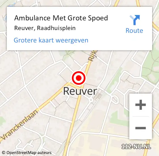 Locatie op kaart van de 112 melding: Ambulance Met Grote Spoed Naar Reuver, Raadhuisplein op 20 september 2024 17:26