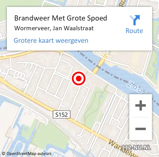 Locatie op kaart van de 112 melding: Brandweer Met Grote Spoed Naar Wormerveer, Jan Waalstraat op 20 september 2024 17:34