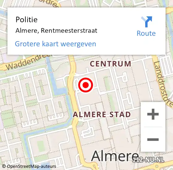 Locatie op kaart van de 112 melding: Politie Almere, Rentmeesterstraat op 20 september 2024 17:36