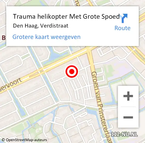 Locatie op kaart van de 112 melding: Trauma helikopter Met Grote Spoed Naar Den Haag, Verdistraat op 20 september 2024 18:04