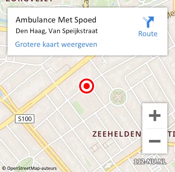 Locatie op kaart van de 112 melding: Ambulance Met Spoed Naar Den Haag, Van Speijkstraat op 20 september 2024 18:13