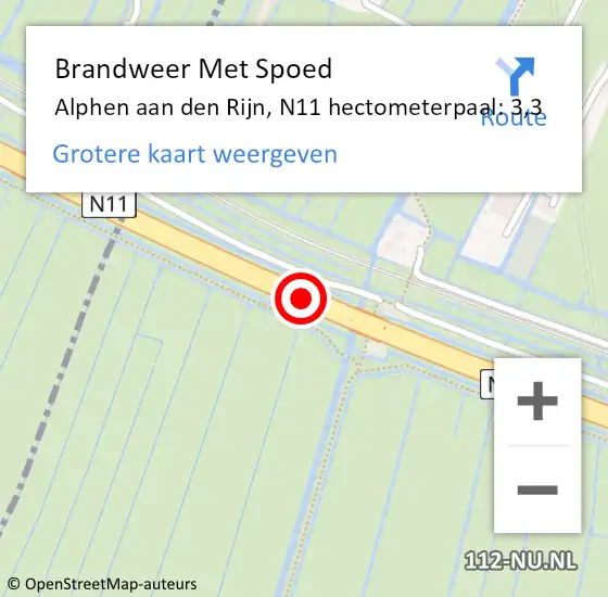 Locatie op kaart van de 112 melding: Brandweer Met Spoed Naar Alphen aan den Rijn, N11 hectometerpaal: 3,3 op 20 september 2024 18:14