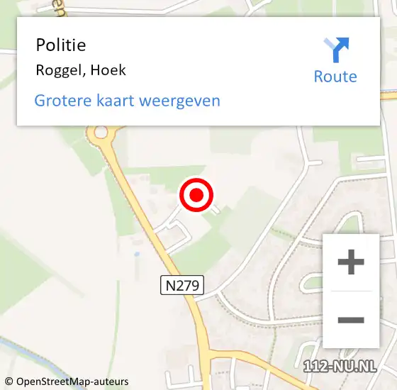 Locatie op kaart van de 112 melding: Politie Roggel, Hoek op 20 september 2024 18:15