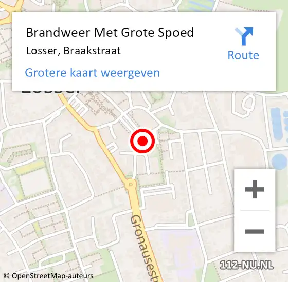 Locatie op kaart van de 112 melding: Brandweer Met Grote Spoed Naar Losser, Braakstraat op 20 september 2024 18:29