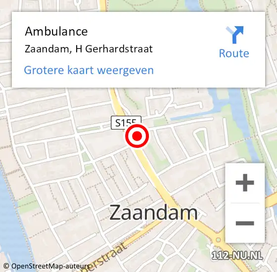 Locatie op kaart van de 112 melding: Ambulance Zaandam, H Gerhardstraat op 20 september 2024 18:29