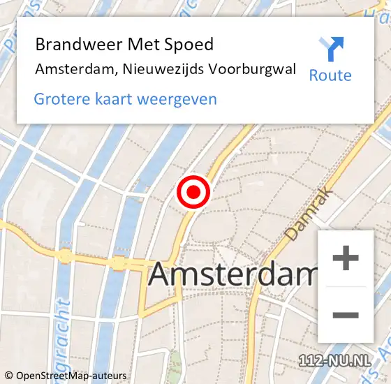 Locatie op kaart van de 112 melding: Brandweer Met Spoed Naar Amsterdam, Nieuwezijds Voorburgwal op 20 september 2024 18:45