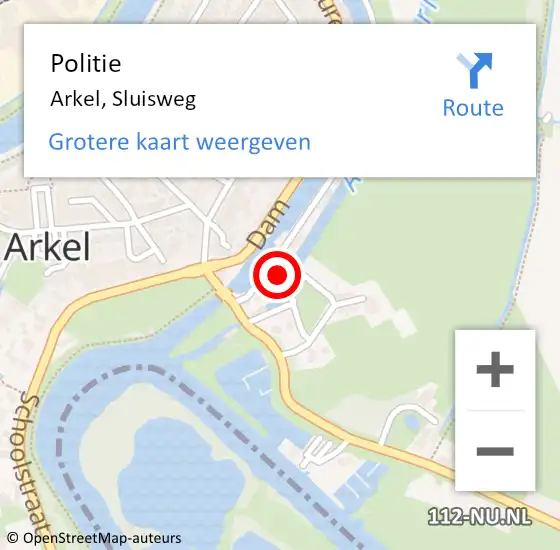 Locatie op kaart van de 112 melding: Politie Arkel, Sluisweg op 20 september 2024 18:55