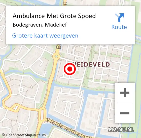 Locatie op kaart van de 112 melding: Ambulance Met Grote Spoed Naar Bodegraven, Madelief op 20 september 2024 18:56