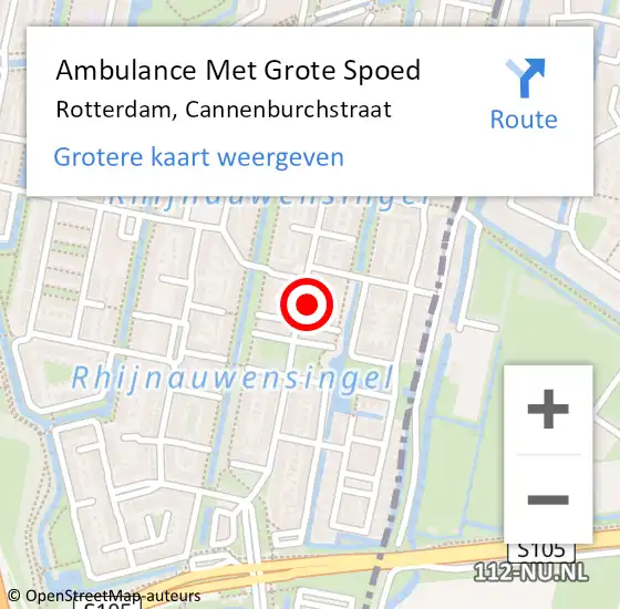 Locatie op kaart van de 112 melding: Ambulance Met Grote Spoed Naar Rotterdam, Cannenburchstraat op 20 september 2024 18:57