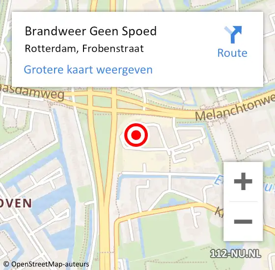 Locatie op kaart van de 112 melding: Brandweer Geen Spoed Naar Rotterdam, Frobenstraat op 20 september 2024 19:17